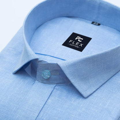 Sky Blue Color Linen Fill Formal Cotton Shirt For Men's