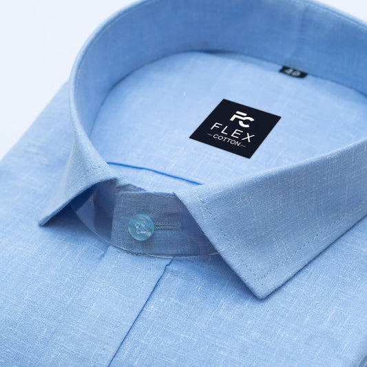 Sky Blue Color Linen Fill Formal Cotton Shirt For Men's