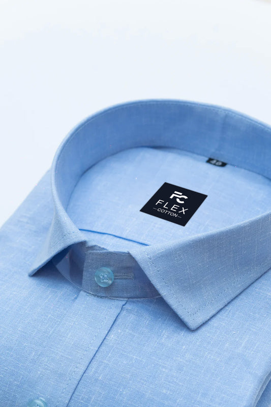 Sky Blue Color Linen Fill Formal Cotton Shirt For Men's