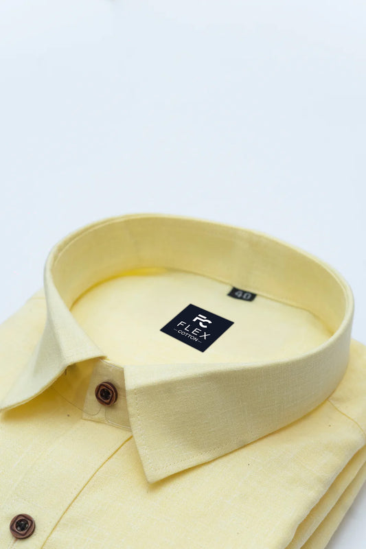 Light Yellow Color Linen Fill Formal Cotton Shirt For Men's