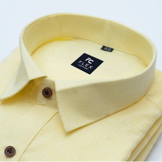 Light Yellow Color Linen Fill Formal Cotton Shirt For Men's