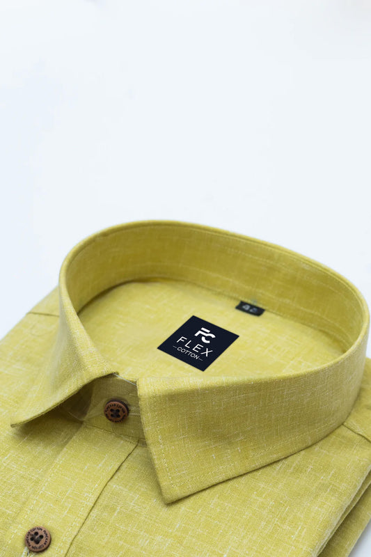 Dark Yellow Color Linen Fill Formal Cotton Shirt For Men's