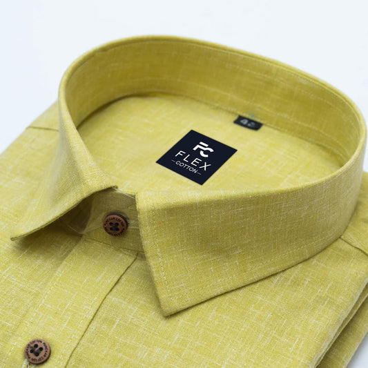 Dark Yellow Color Linen Fill Formal Cotton Shirt For Men's