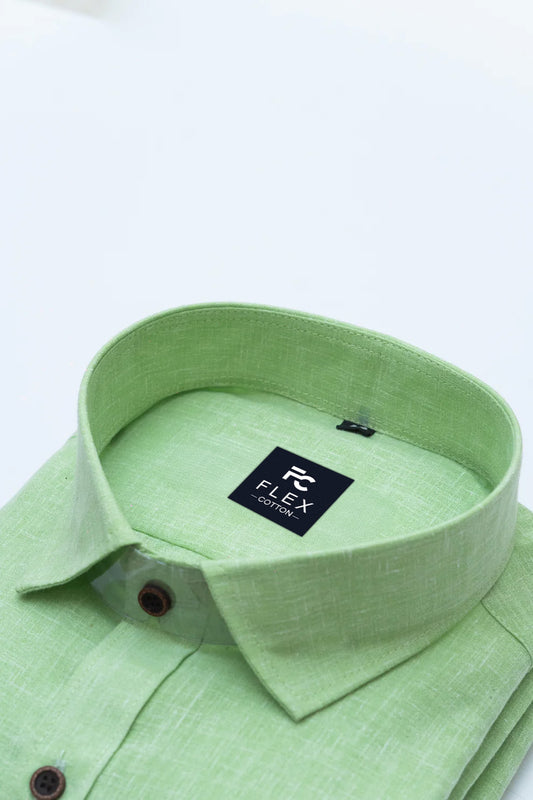 Light Green Color Linen Fill Formal Cotton Shirt For Men's