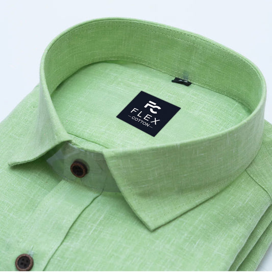 Light Green Color Linen Fill Formal Cotton Shirt For Men's