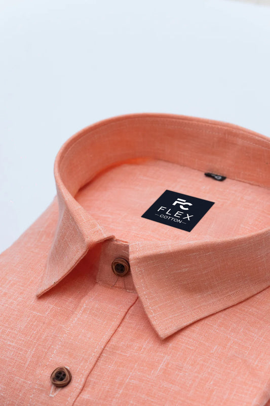 Orange Color Linen Fill Formal Cotton Shirt For Men's