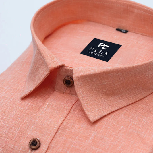 Orange Color Linen Fill Formal Cotton Shirt For Men's