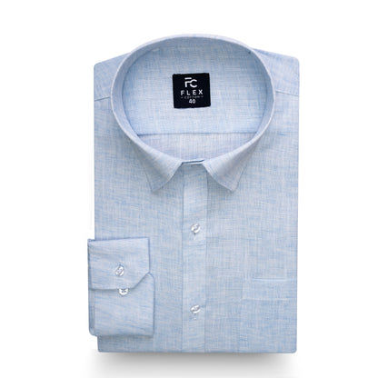 Light Blue Linen Blend Texture Shirt For Men