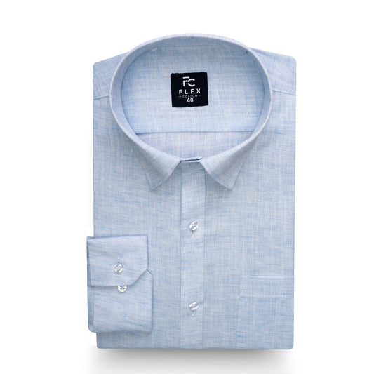 Light Blue Linen Blend Texture Shirt For Men