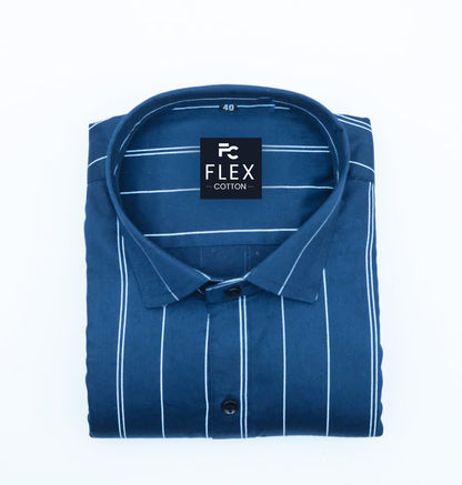 Navy Blue Color 100% Lining Cotton Shirt For Men's