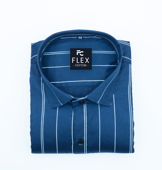 Navy Blue Color 100% Lining Cotton Shirt For Men's