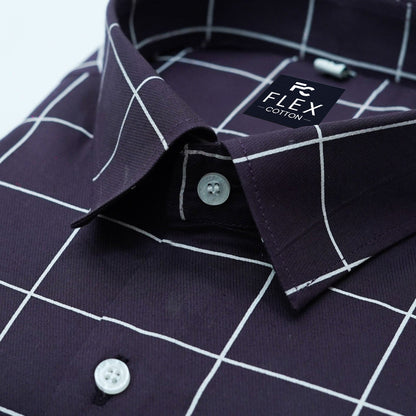 Dark Purple Color Big Checks Cotton Shirts For Men