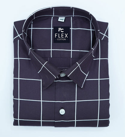Dark Purple Color Big Checks Cotton Shirts For Men