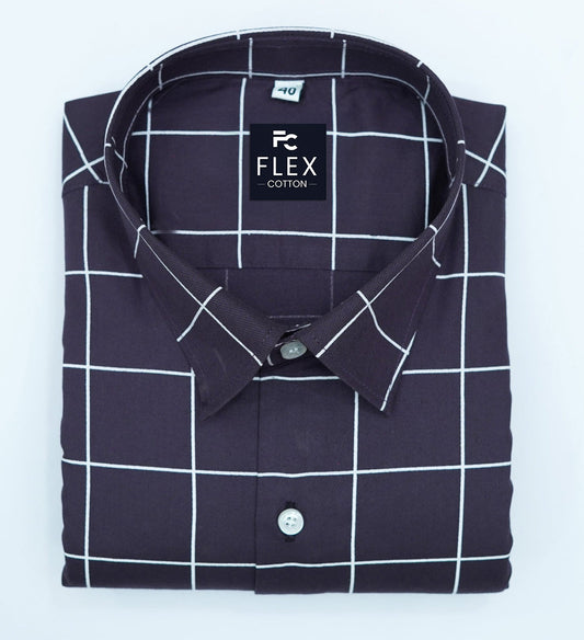 Dark Purple Color Big Checks Cotton Shirts For Men