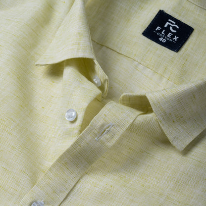 Light Lime Linen Blend Texture Shirt For Men