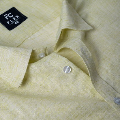 Light Lime Linen Blend Texture Shirt For Men