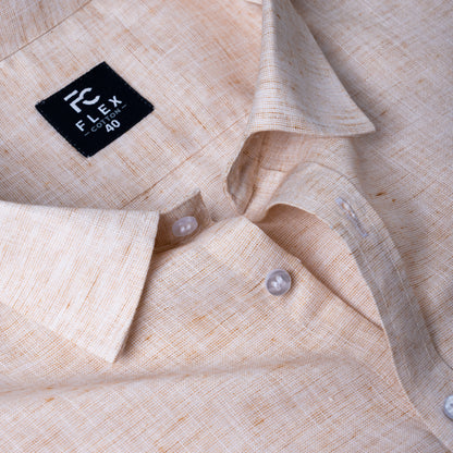 Beige Linen Blend Texture Shirt For Men