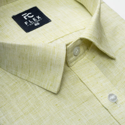 Light Lime Linen Blend Texture Shirt For Men