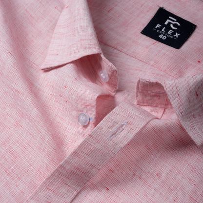 Pink Linen Blend Texture Shirt For Men