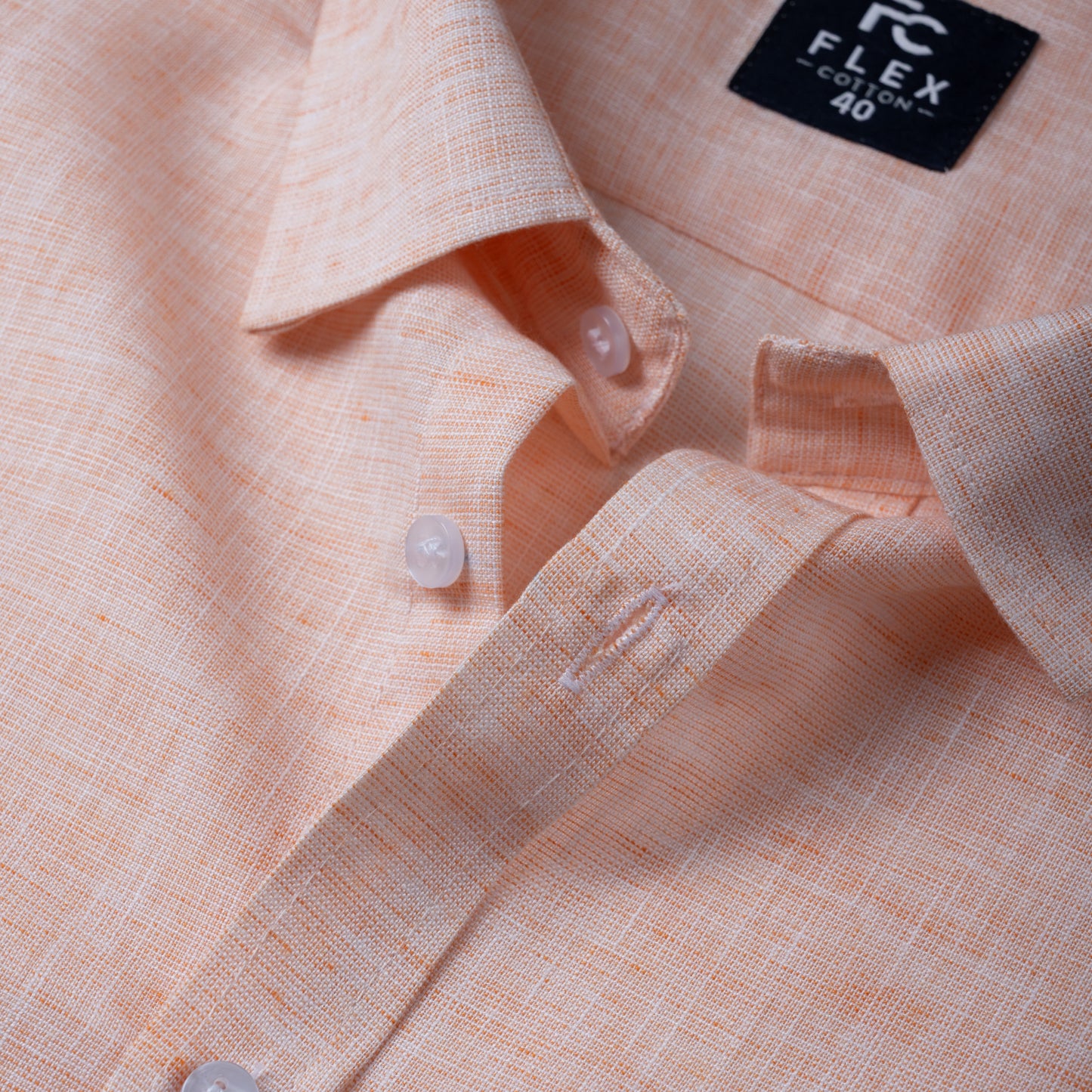 Light Orange Linen Blend Texture Shirt For Men