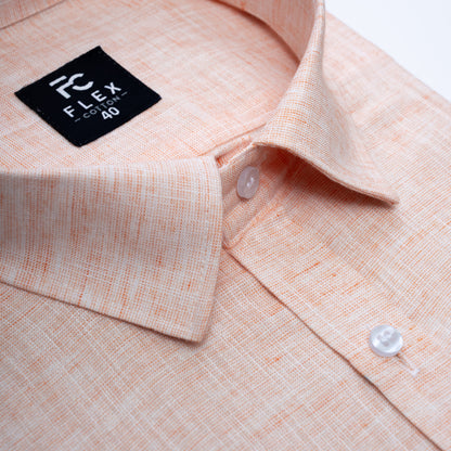 Light Orange Linen Blend Texture Shirt For Men