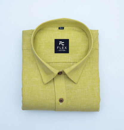 Dark Yellow Color Linen Fill Formal Cotton Shirt For Men's