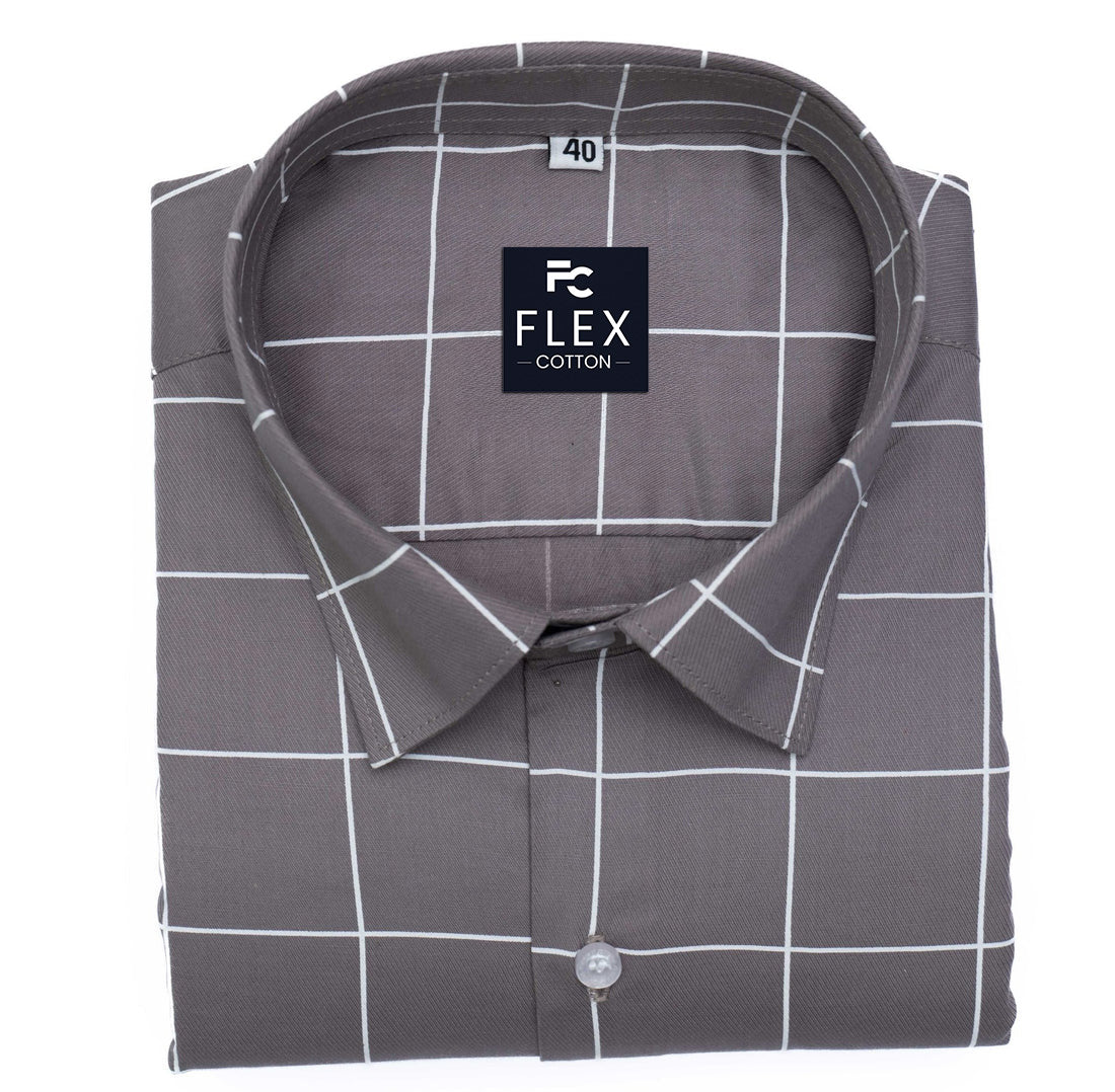 Grey Color Big Checks Cotton Shirts For Men
