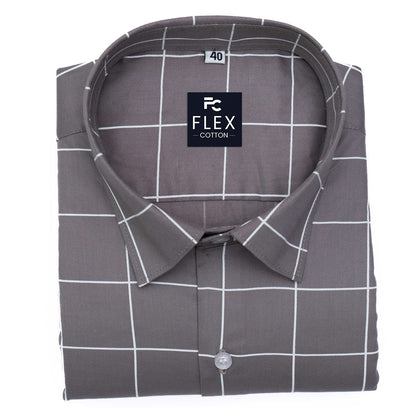 Grey Color Big Checks Cotton Shirts For Men