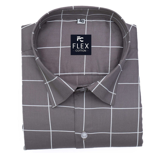 Grey Color Big Checks Cotton Shirts For Men
