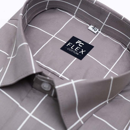 Grey Color Big Checks Cotton Shirts For Men