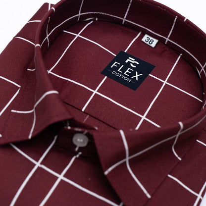 Maroon Color Big Checks Cotton Shirts For Men