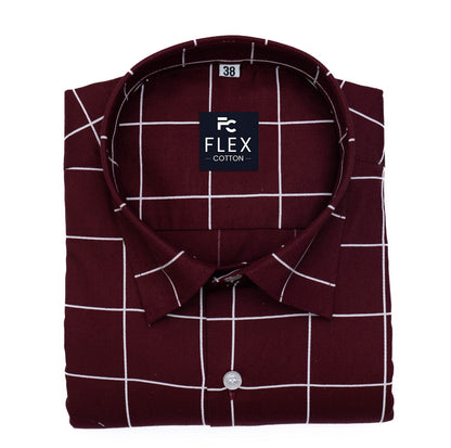 Maroon Color Big Checks Cotton Shirts For Men