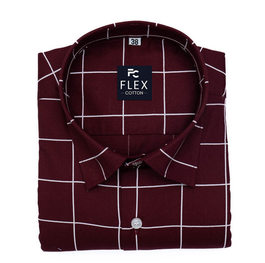 Maroon Color Big Checks Cotton Shirts For Men