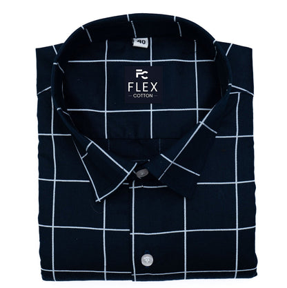 Navy Blue Color Big Checks Cotton Shirts For Men