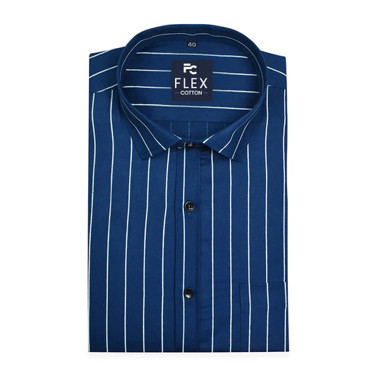 Blue Color 100% Lining Cotton Shirt For Men's