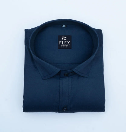 Navy Blue Color Mercerised Cotton Shirt For Men