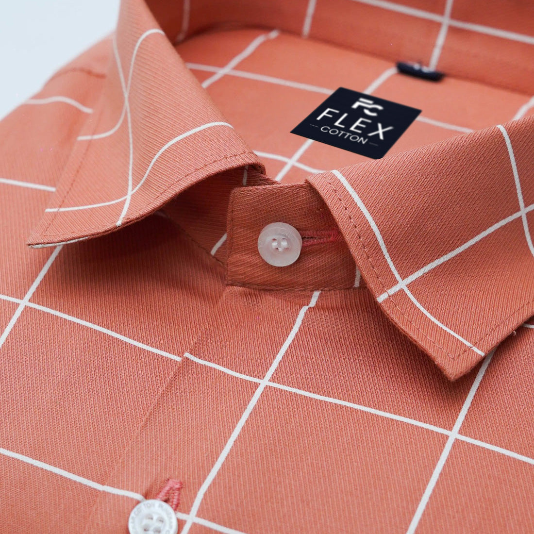 Orange Peach Color Big Checks Cotton Shirts For Men