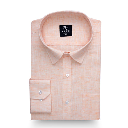 Light Orange Linen Blend Texture Shirt For Men