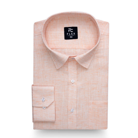 Light Orange Linen Blend Texture Shirt For Men