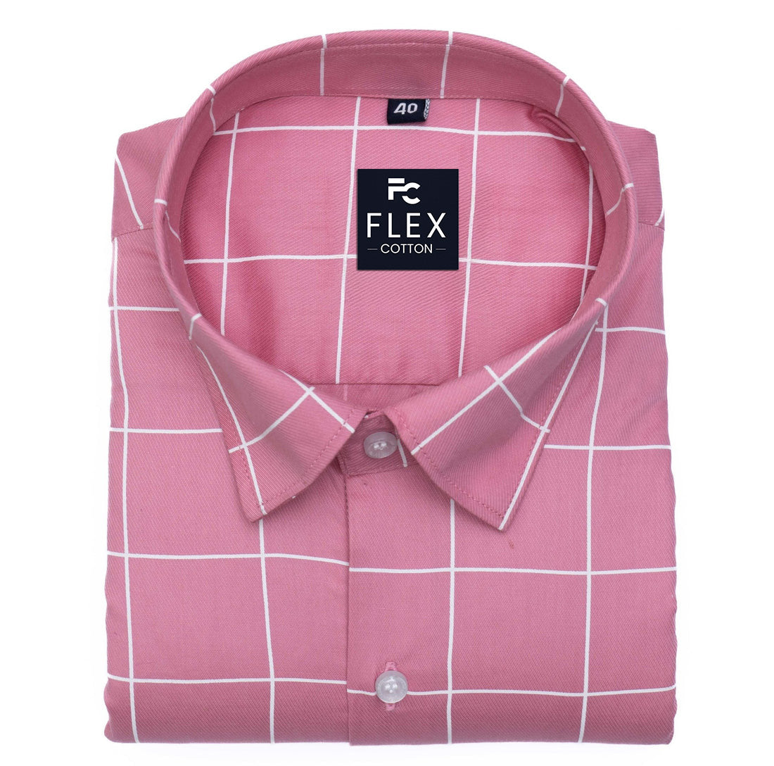 Pink Color Big Checks Cotton Shirts For Men