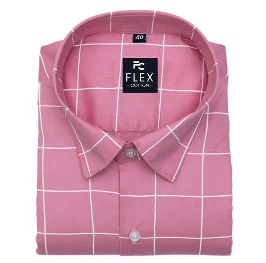 Pink Color Big Checks Cotton Shirts For Men