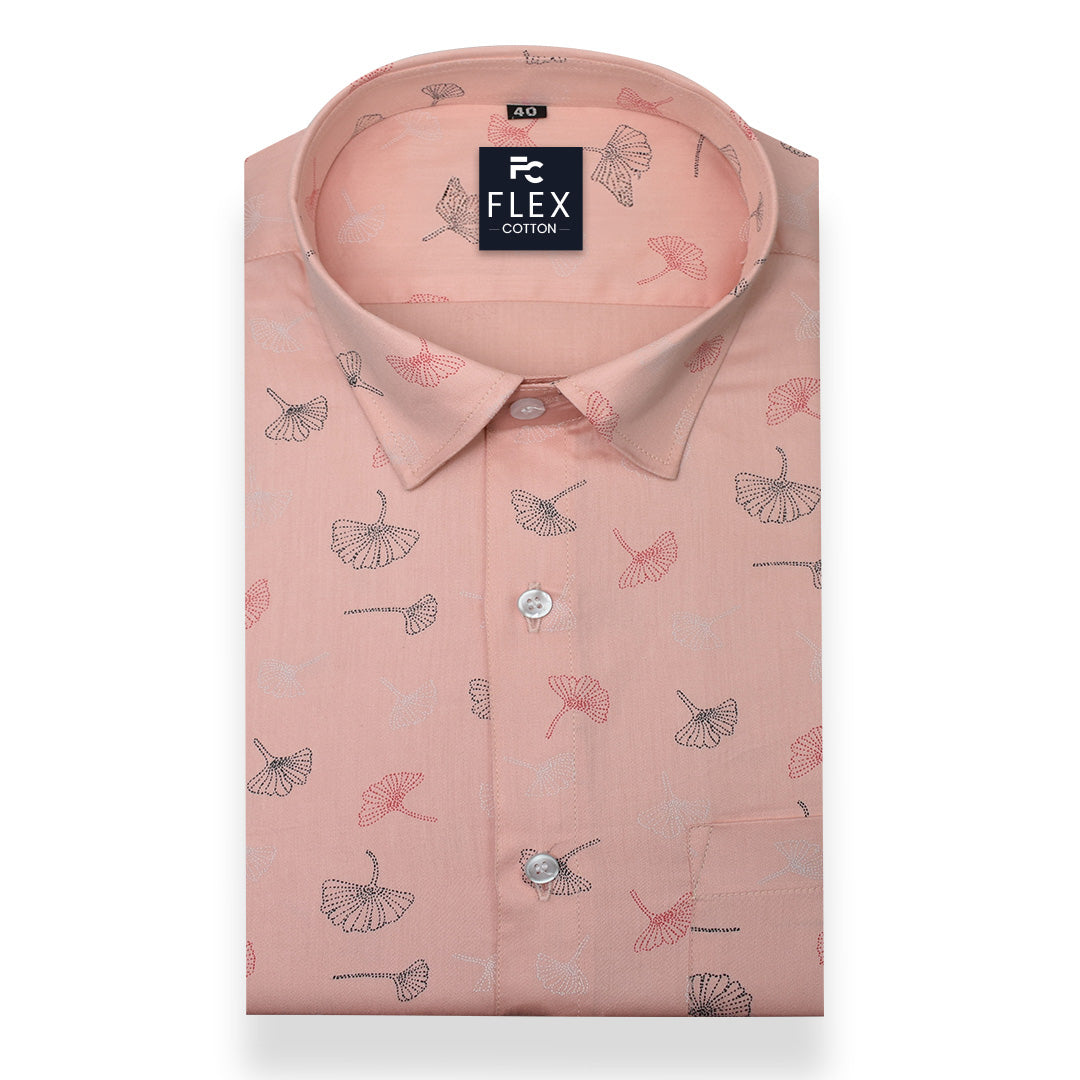 Apricot Orange Color Printed Shirt For Men's