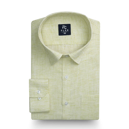 Light Lime Linen Blend Texture Shirt For Men