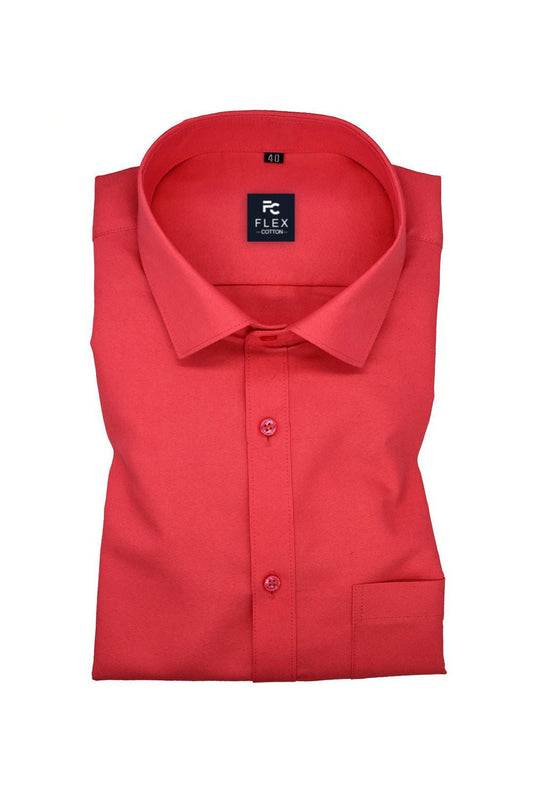 Bright Red Color Rich Cotton Formal Shirt For Mens
