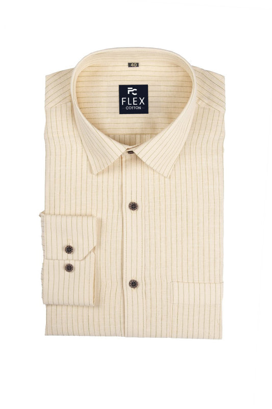 Cream Color Lining Criss Cross Woven Cotton Shirt for Men