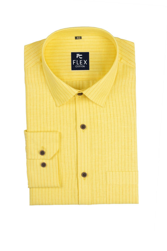 Dark Yellow Color Lining Criss Cross Woven Cotton Shirt for Men