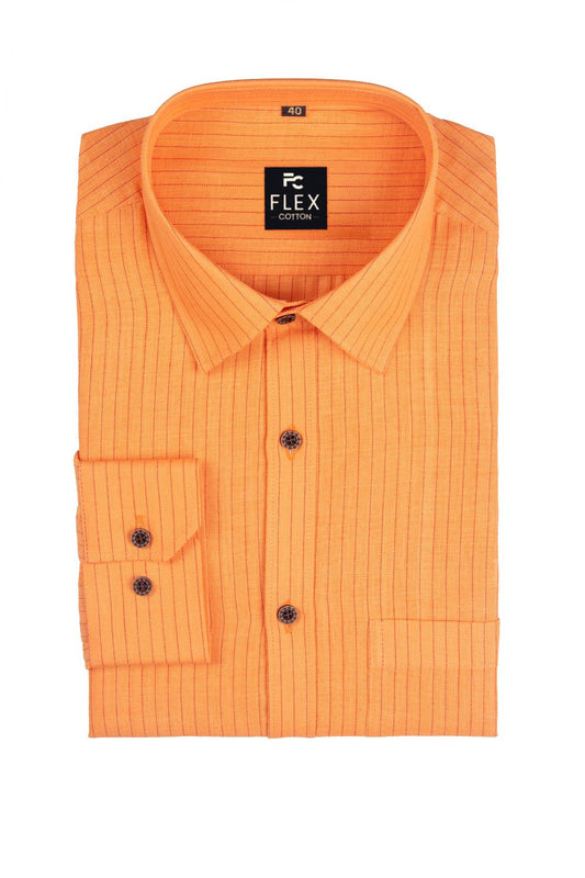 Light Orange Color Lining Criss Cross Woven Cotton Shirt for Men