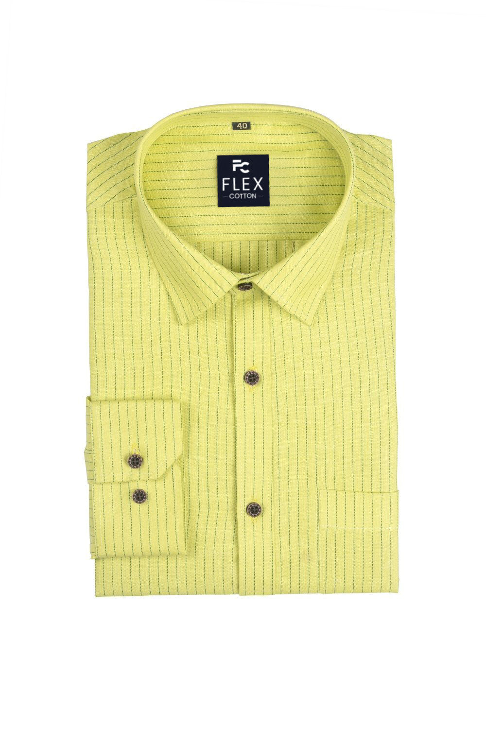 Light Yellow Color Lining Criss Cross Woven Cotton Shirt for Men