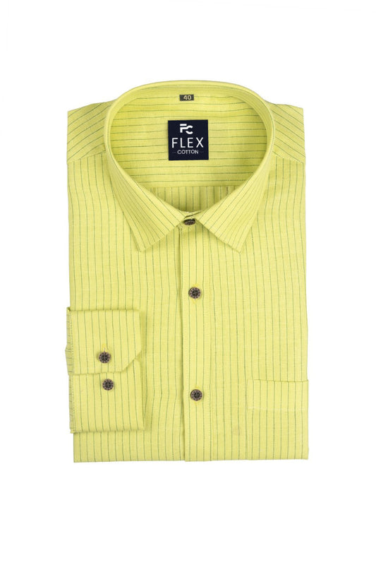 Light Yellow Color Lining Criss Cross Woven Cotton Shirt for Men