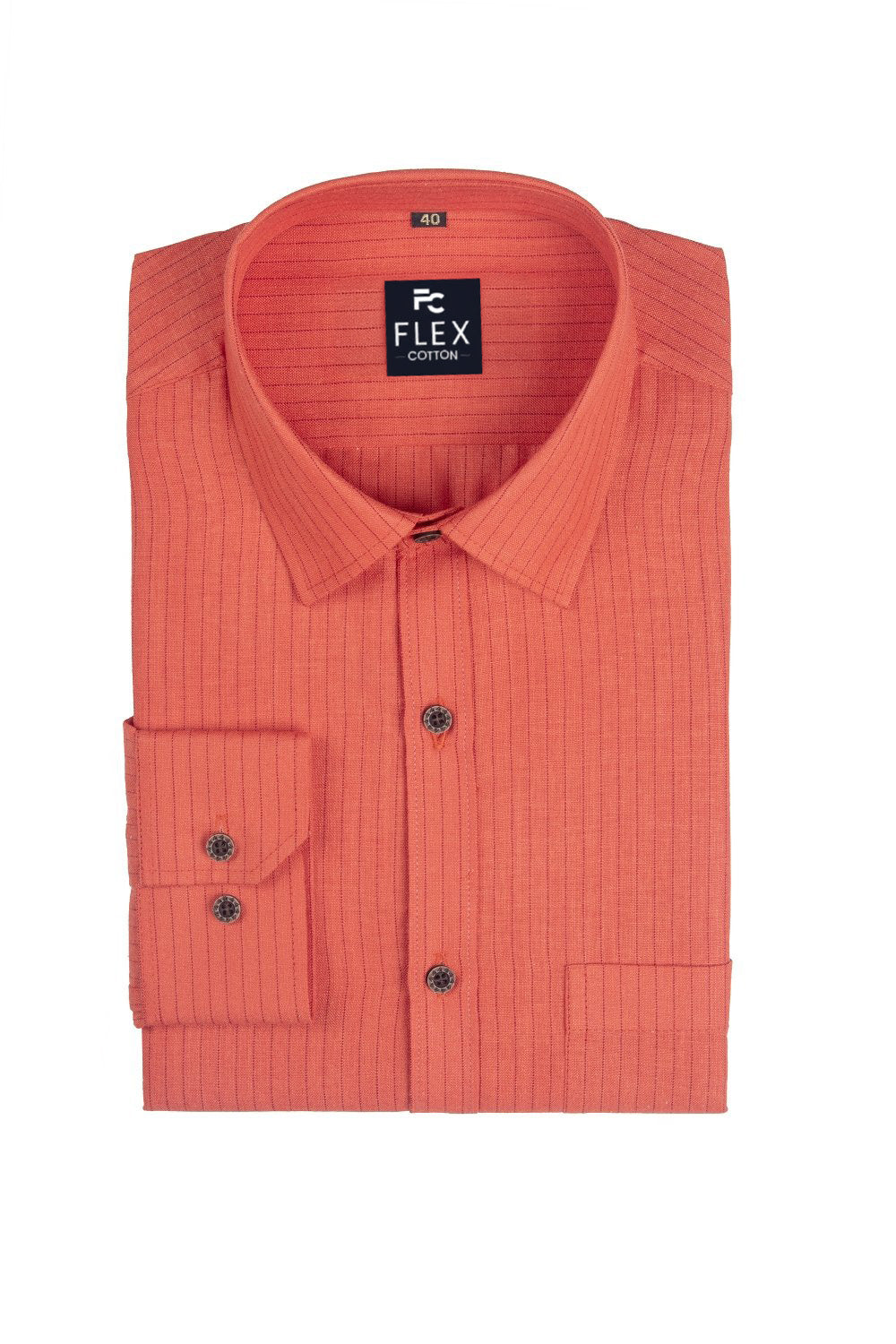 Orange Color Lining Criss Cross Woven Cotton Shirt for Men